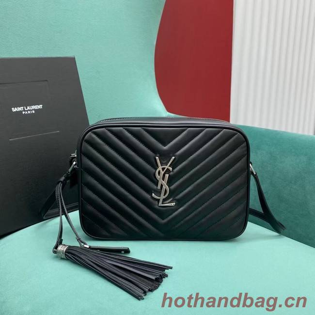 Yves Saint Laurent LOU CAMERA BAG IN QUILTED LEATHER 612544 black&silver