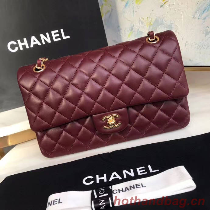 chanel classic handbag Lambskin & gold Metal A01112 Burgundy