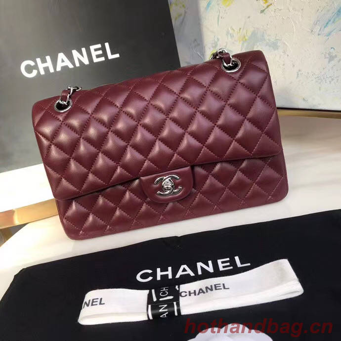 chanel classic handbag Lambskin & silver Metal A01112 Burgundy