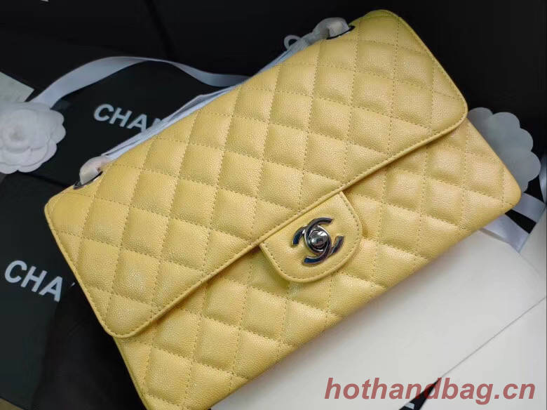 chanel flap bag Iridescent Grained Calfskin&silver Metal -Tone AS1112 yellow