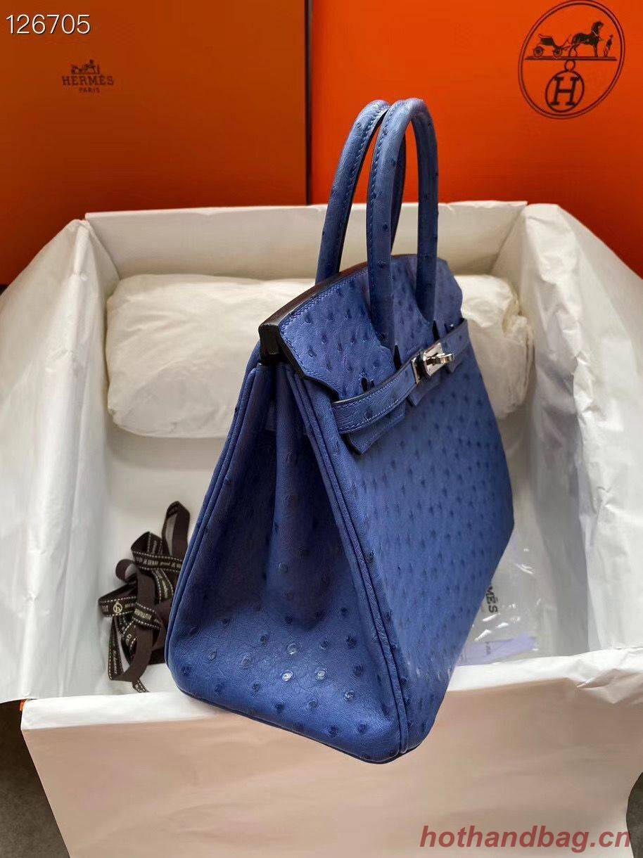 Hermes Birkin Bag Original Leather Ostrich Skin HBK2530 Dark Blue