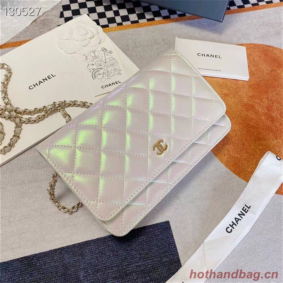 Chanel WOC Original Sheepskin Leather Flap cross-body bag V33814 Pearlescent white Silver chain