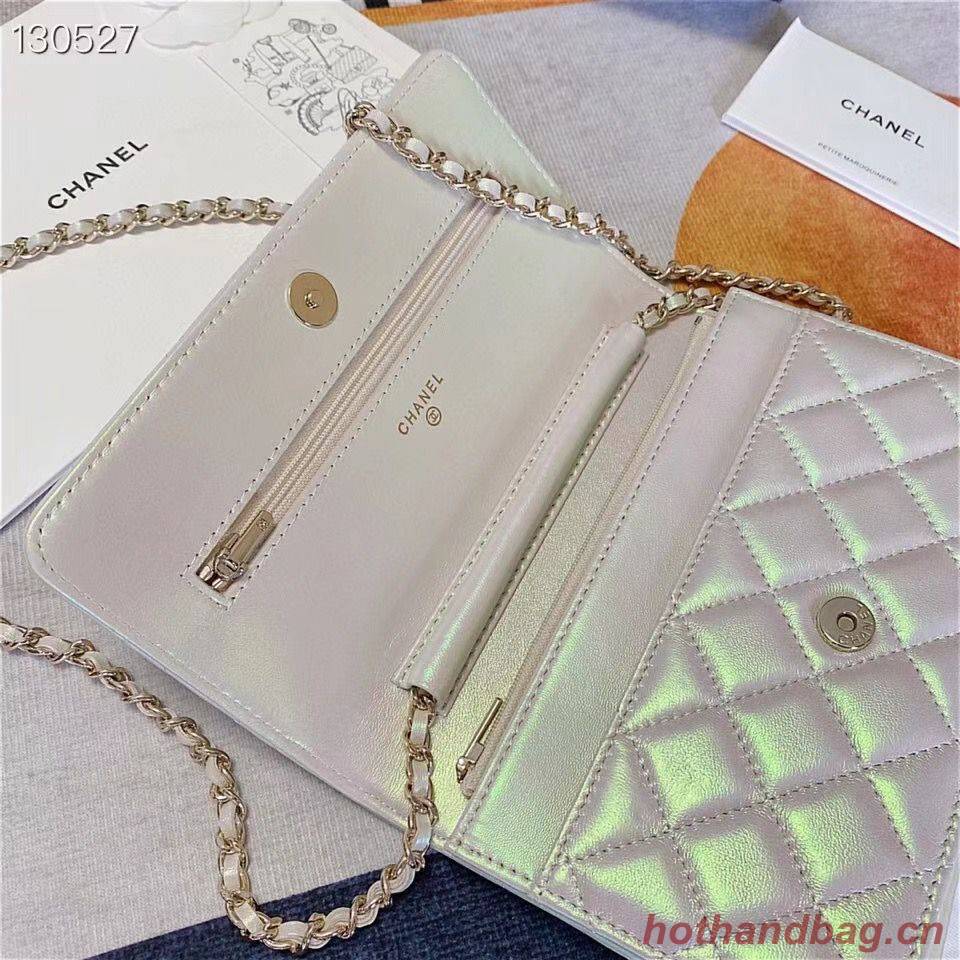 Chanel WOC Original Sheepskin Leather Flap cross-body bag V33814 Pearlescent white Silver chain