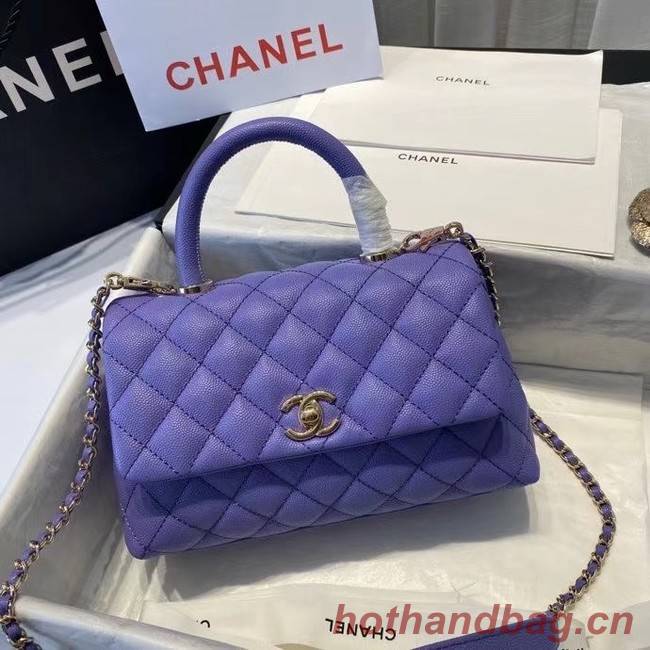 Chanel flap bag with top handle A92990 purple