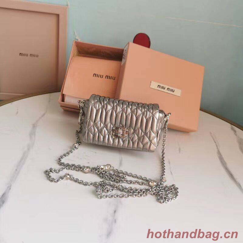 miu miu Matelasse Nappa Leather mini Shoulder Bag 5TT124 Silver