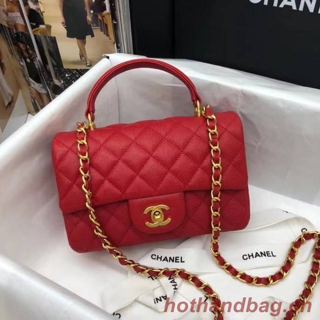 CHANEL mini flap bag with top handle AS2431 red