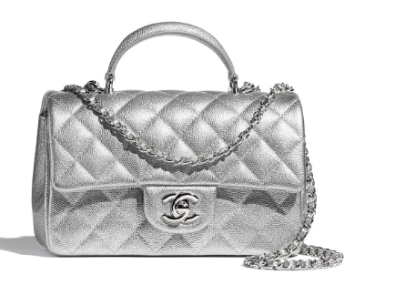 CHANEL mini flap bag with top handle AS2431 Silver