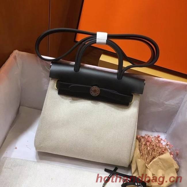 Hermes mini Herbag Original Canvas Leather & Calfskin 45987 Offwhite&Black