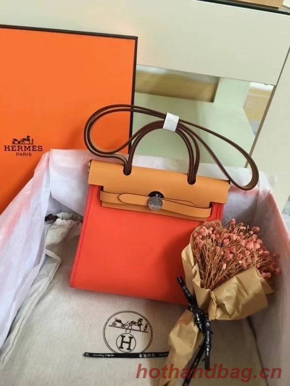 Hermes mini Herbag Original Canvas Leather & Calfskin 45987 orange&brown