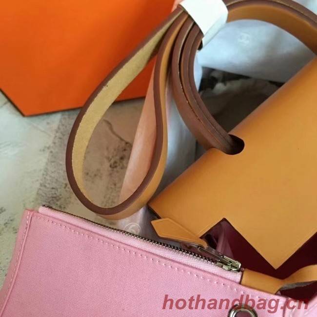 Hermes mini Herbag Original Canvas Leather & Calfskin 45987 pink&brown