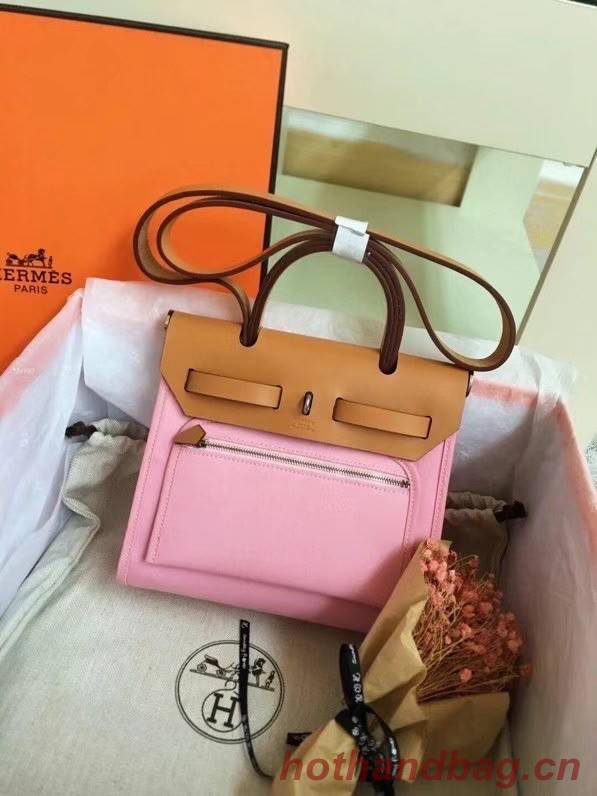 Hermes mini Herbag Original Canvas Leather & Calfskin 45987 pink&brown