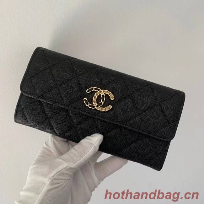 Chanel Calfskin Leather & Gold-Tone Metal Wallet AP1895 black