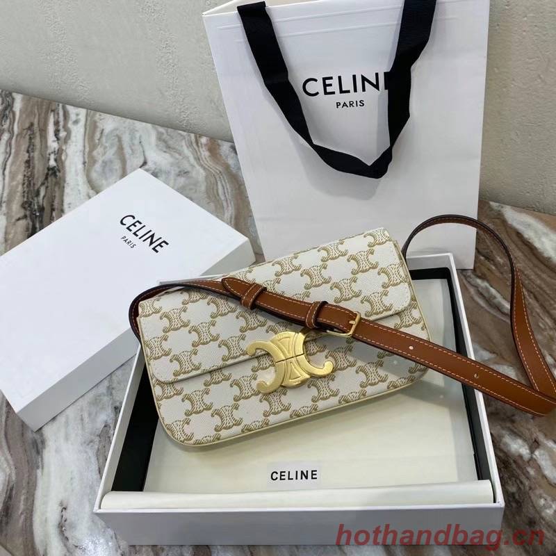 Celine TRIOMPHE SHOULDER BAG IN TRIOMPHE CANVAS AND CALFKSIN 194142 WHITE