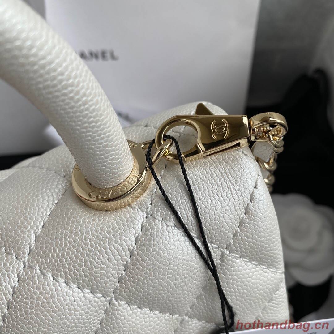 Chanel coco mini flap bag with top handle AS2215 white