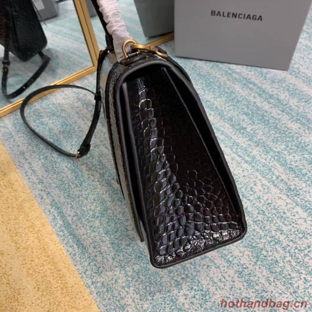 Balenciaga HOURGLASS MEDIUM TOP HANDLE BAG B108892E black&aged-gold hardware 