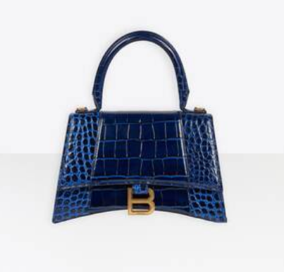 Balenciaga HOURGLASS SMALL TOP HANDLE BAG crocodile embossed calfskin B108895E dark blue