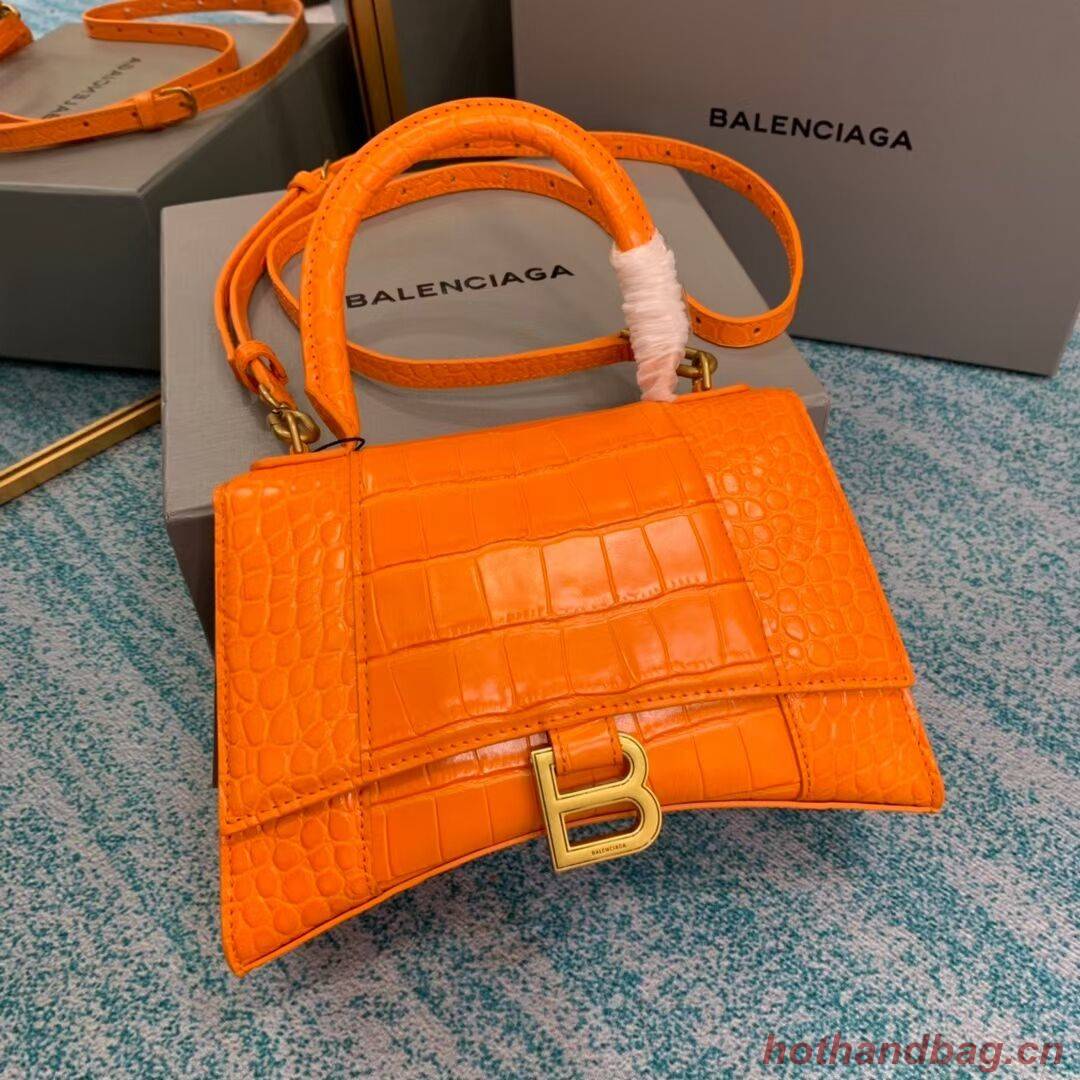 Balenciaga HOURGLASS SMALL TOP HANDLE BAG crocodile embossed calfskin B108895E orange