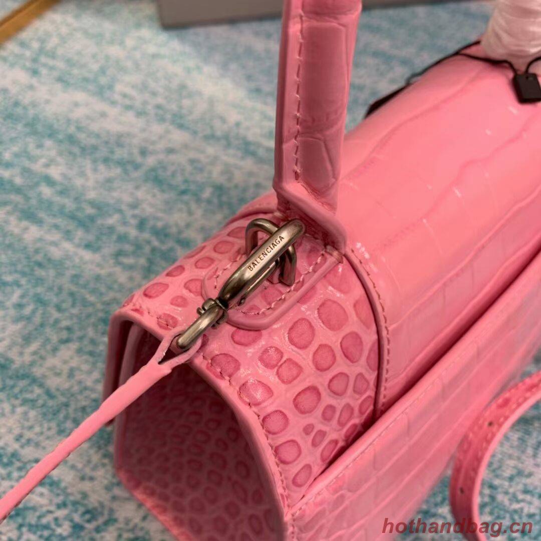 Balenciaga HOURGLASS SMALL TOP HANDLE BAG crocodile embossed calfskin B108895E pink