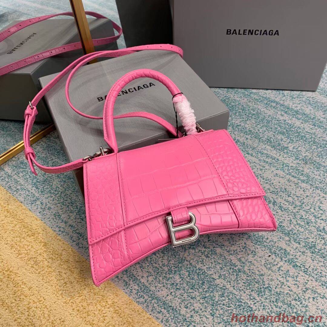 Balenciaga HOURGLASS SMALL TOP HANDLE BAG crocodile embossed calfskin B108895E pink