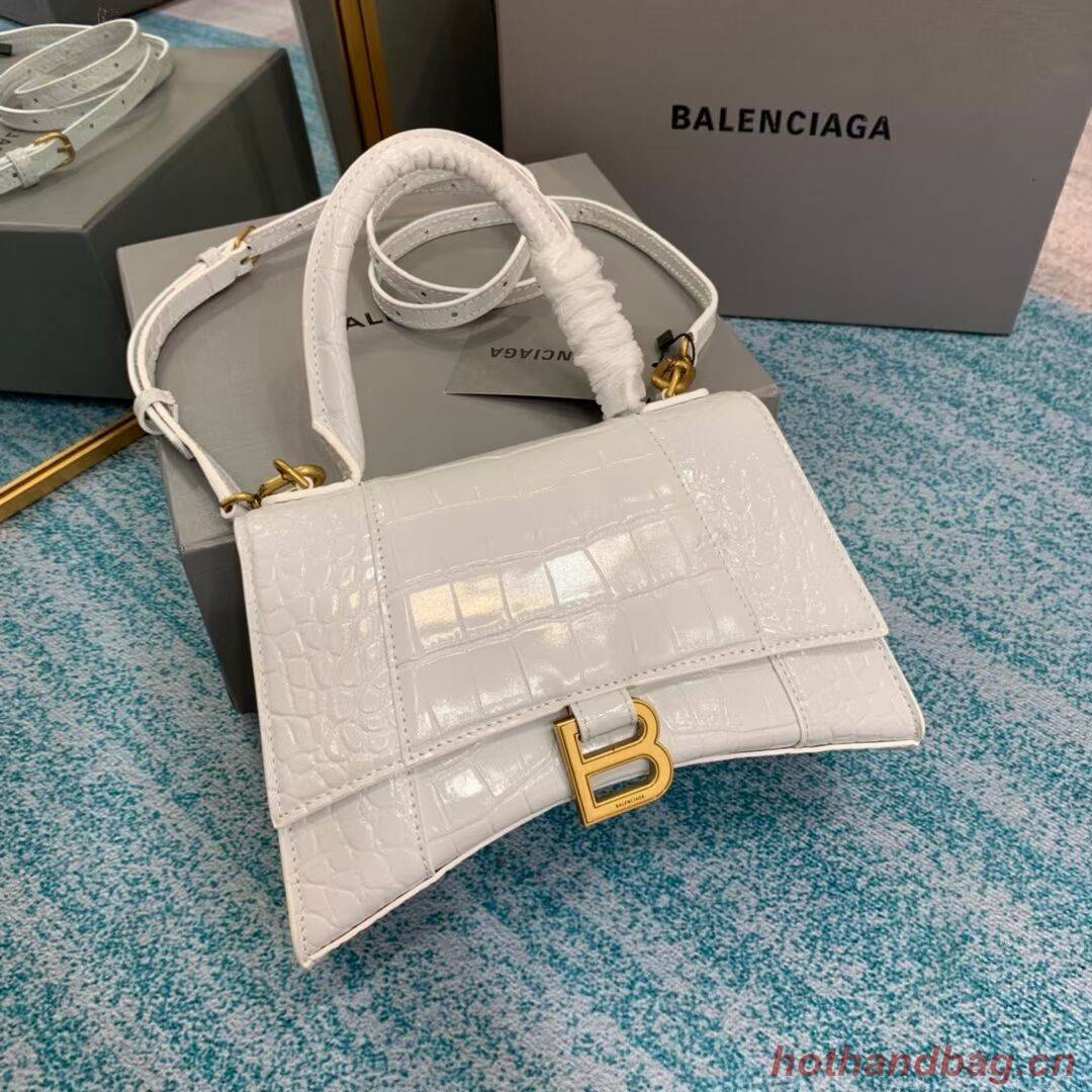 Balenciaga HOURGLASS SMALL TOP HANDLE BAG crocodile embossed calfskin B108895E white