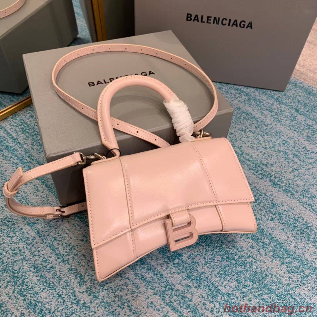 Balenciaga Hourglass XS Top Handle Bag shiny box calfskin 28331 LIGHT ROSE