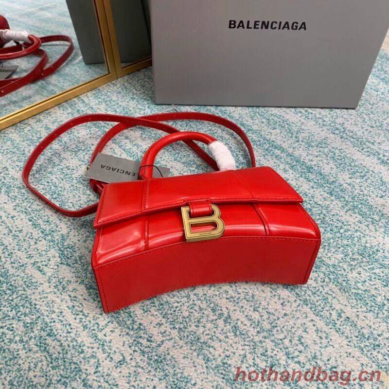 Balenciaga Hourglass XS Top Handle Bag shiny box calfskin 28331 red