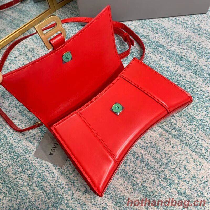 Balenciaga Hourglass XS Top Handle Bag shiny box calfskin 28331 red