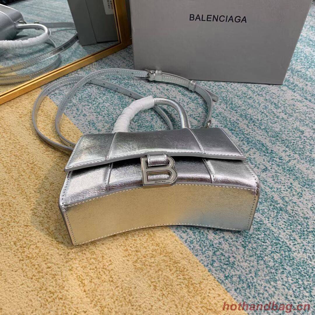 Balenciaga Hourglass XS Top Handle Bag shiny box calfskin 28331 silver