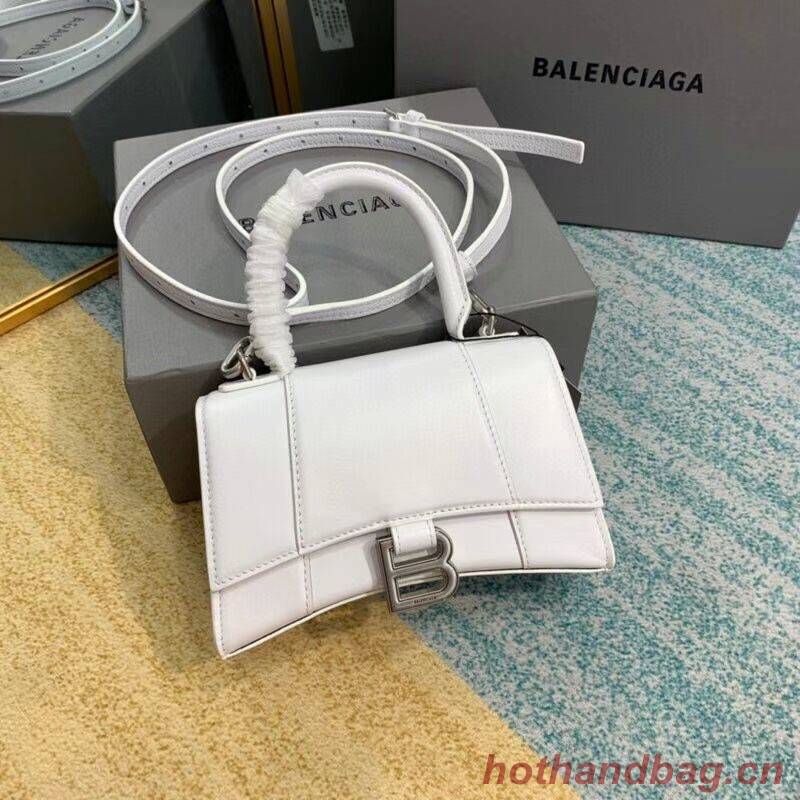 Balenciaga Hourglass XS Top Handle Bag shiny box calfskin 28331 white