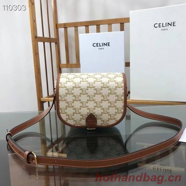 Celine TRIOMPHE SHOULDER BAG IN TRIOMPHE CANVAS AND CALFKSIN 191502 WHITE