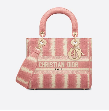 DIOR MEDIUM LADY D-LITE BAG Pink D-Stripes Embroidery M0565