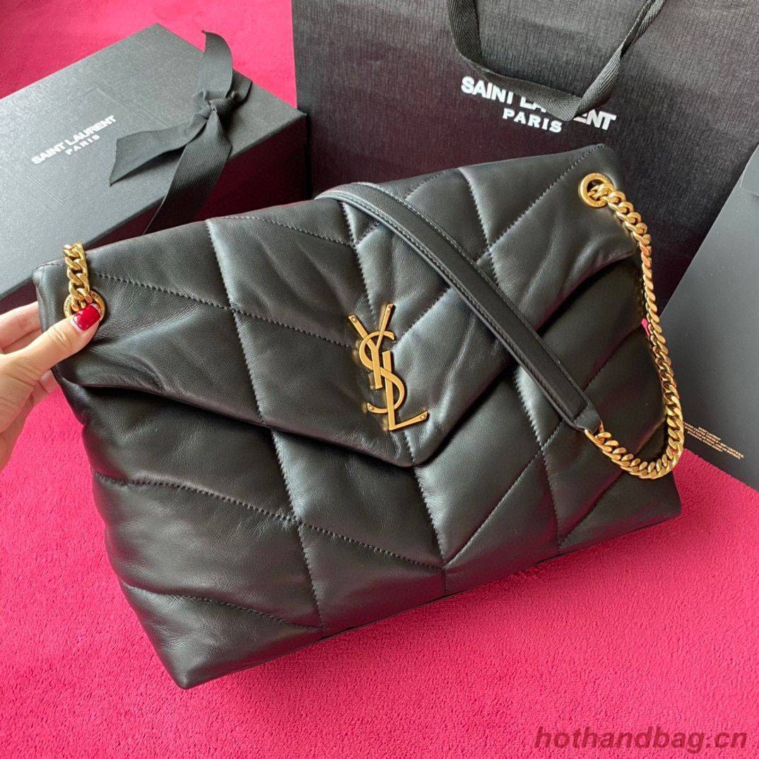 Yves Saint Laurent LOULOU PUFFER IN QUILTED CRINKLED MATTE LEATHER MEDIUM BAG Y577475 Black Gold hardware