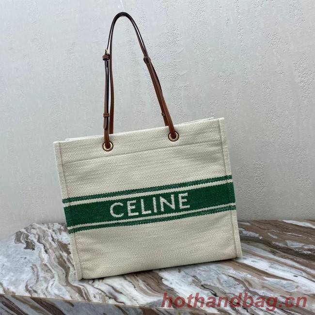 Celine SQUARED CABAS CELINE IN PLEIN SOLEIL TEXTILE AND CALFSKIN 192172 GREEN&TAN