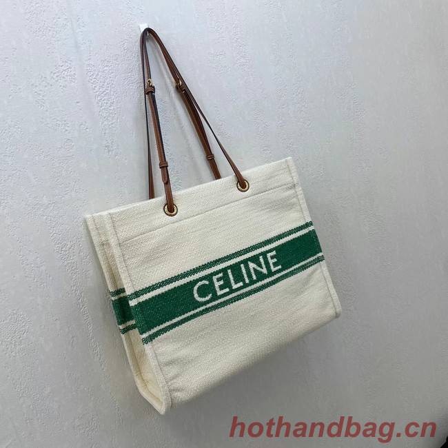 Celine SQUARED CABAS CELINE IN PLEIN SOLEIL TEXTILE AND CALFSKIN 192172 GREEN&TAN