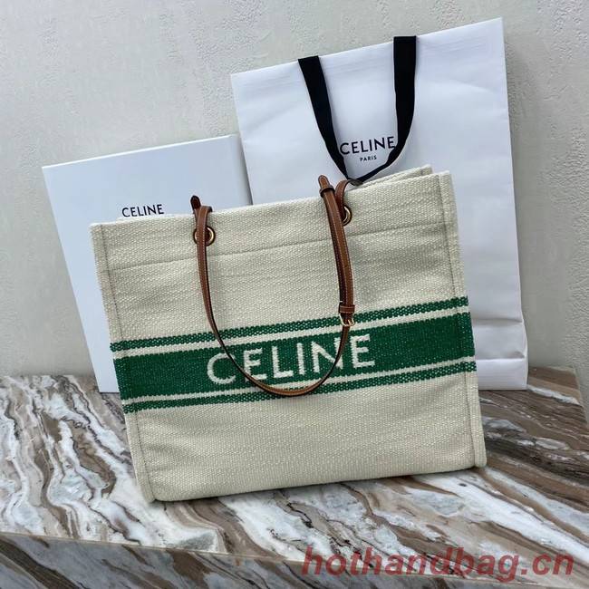 Celine SQUARED CABAS CELINE IN PLEIN SOLEIL TEXTILE AND CALFSKIN 192172 GREEN&TAN