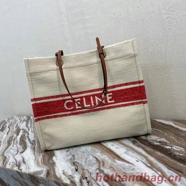 Celine SQUARED CABAS CELINE IN PLEIN SOLEIL TEXTILE AND CALFSKIN 192172 RED&TAN