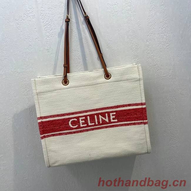 Celine SQUARED CABAS CELINE IN PLEIN SOLEIL TEXTILE AND CALFSKIN 192172 RED&TAN