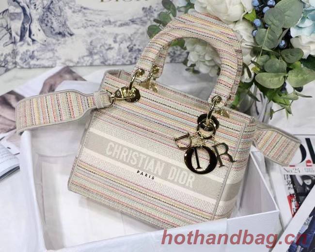 DIOR MEDIUM LADY D-LITE BAG D-Stripes Embroidery M0565 Beige