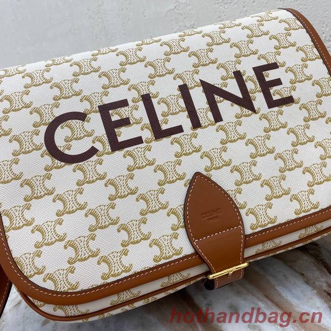 Celine TRIOMPHE SHOULDER BAG IN TRIOMPHE CANVAS AND CALFKSIN 193902 WHITE