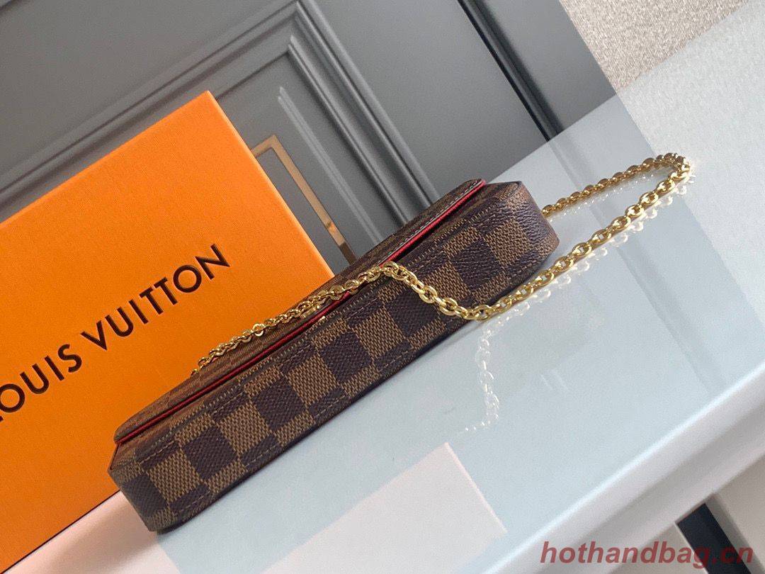 Louis Vuitton Damier Ebene Canvas Original Leather Pochette Bag N63032 Red