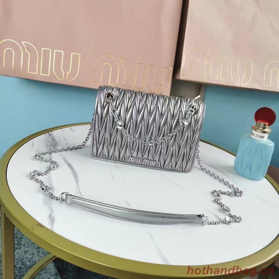 miu miu Matelasse Nappa Leather mini Shoulder Bag 5TT124 Silver