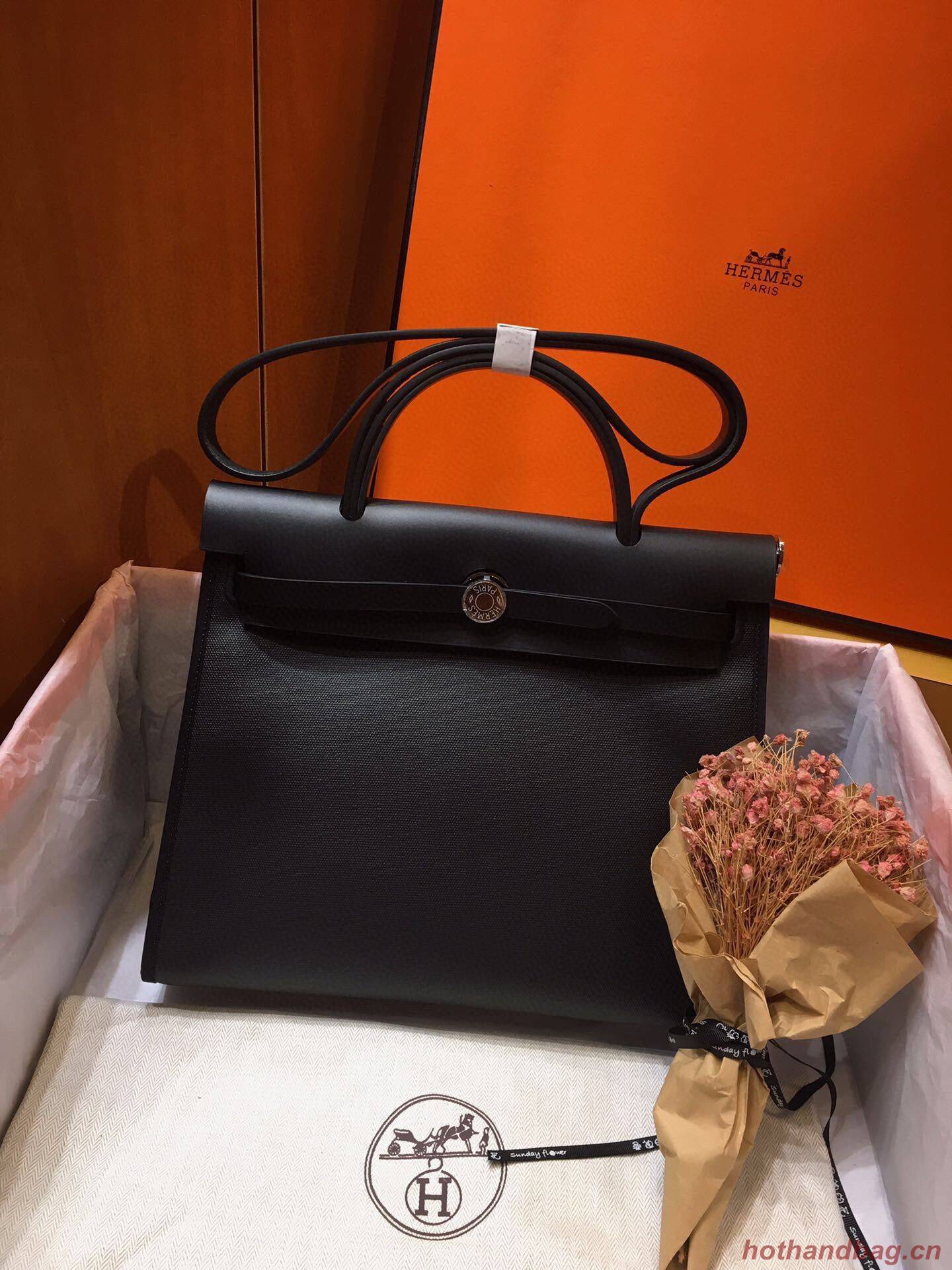 Hermes mini Herbag Original Canvas Leather & Calfskin 45988 Black