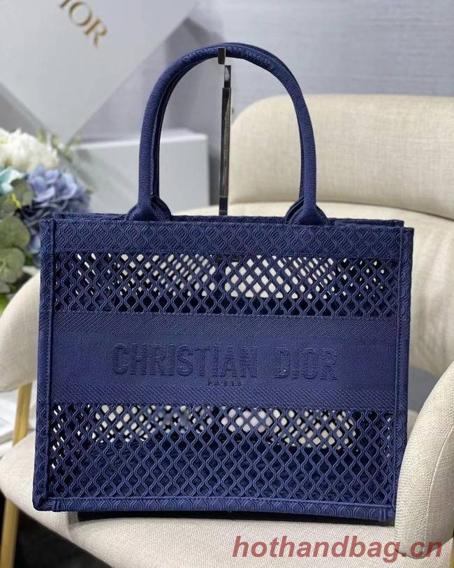 SMALL DIOR BOOK TOTE Blue Mesh Embroidery M1296Z