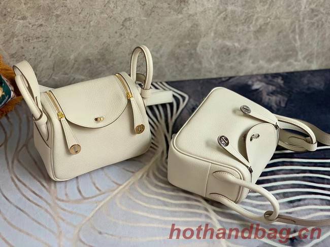 Hermes mini Lindy Original Togo Leather Bag OLD19 Pearl White