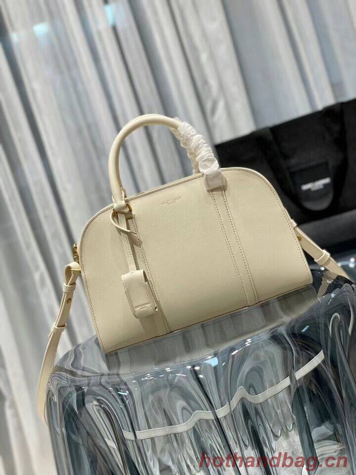 YSL CASSANDRA MEDIUM TOP HANDLE BAG IN GRAIN DE POUDRE EMBOSSED LEATHER Y305454 cream