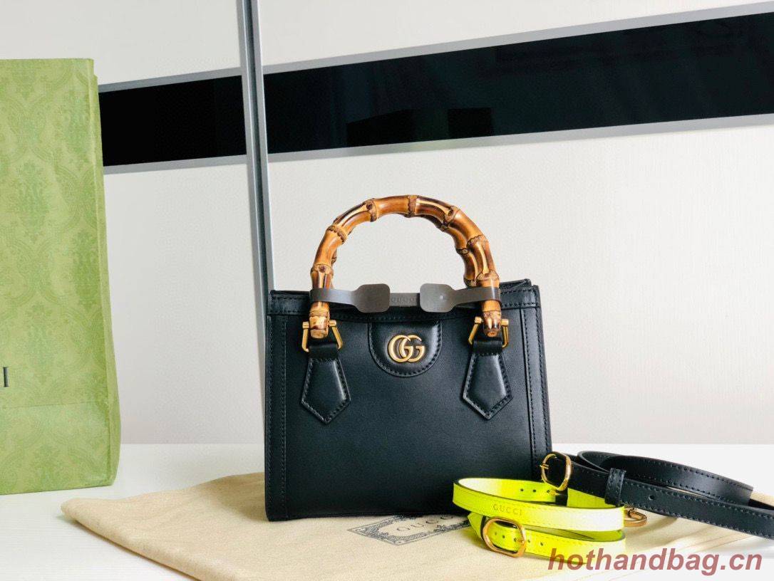 Gucci Diana GG Bamboo Top Handle Original Leather Mini Bag 655661 Black