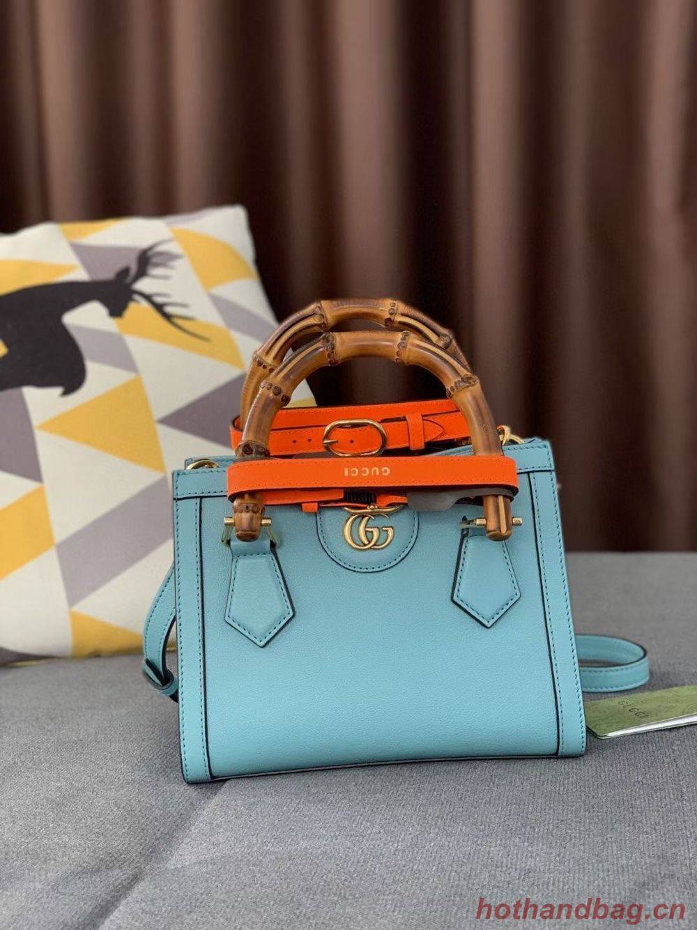 Gucci Diana GG Bamboo Top Handle Original Leather Bag 660195 655661 Light Blue