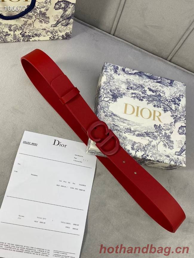 DIOR-ID BELT Raspberry Smooth Calfskin 30 MM B0110UM red