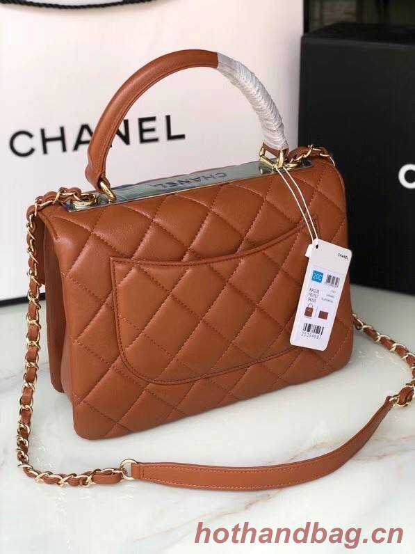 Chanel original lambskin top handle flap bag AS92236 brown&Gold-Tone Metal