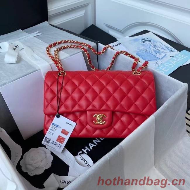 chanel classic handbag Lambskin & gold Metal A01112 red